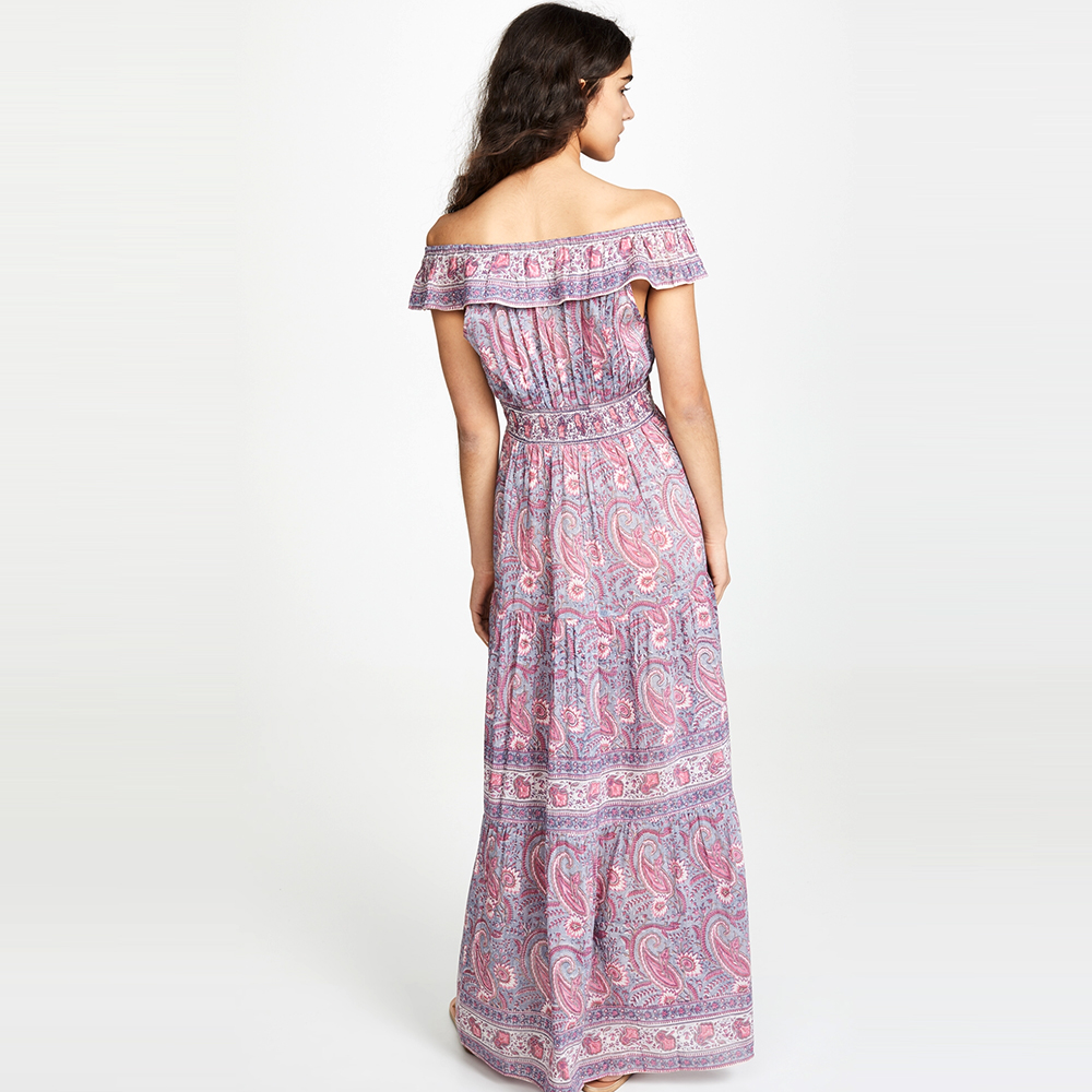 Summer Casual Off-Shoulder Long Boho Printed Chiffon Dress Plus Size A-Line With Sleeveless Natural Waistline ODM Supply Adults