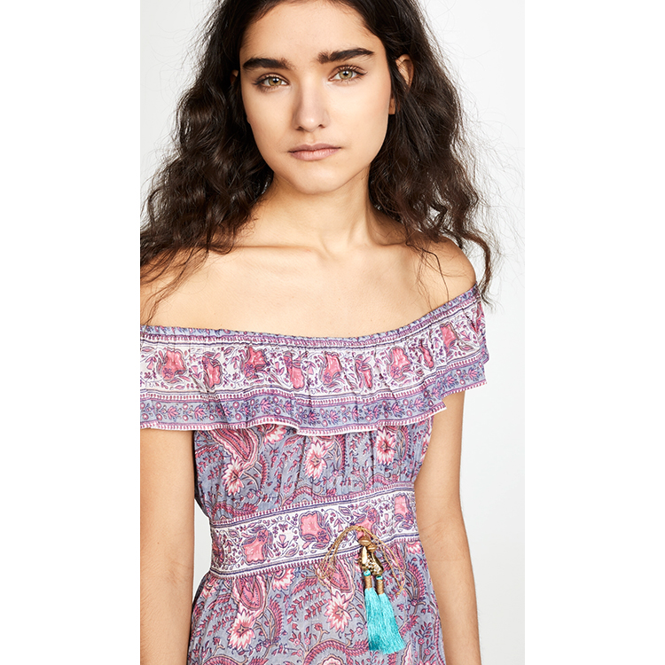 Summer Casual Off-Shoulder Long Boho Printed Chiffon Dress Plus Size A-Line With Sleeveless Natural Waistline ODM Supply Adults