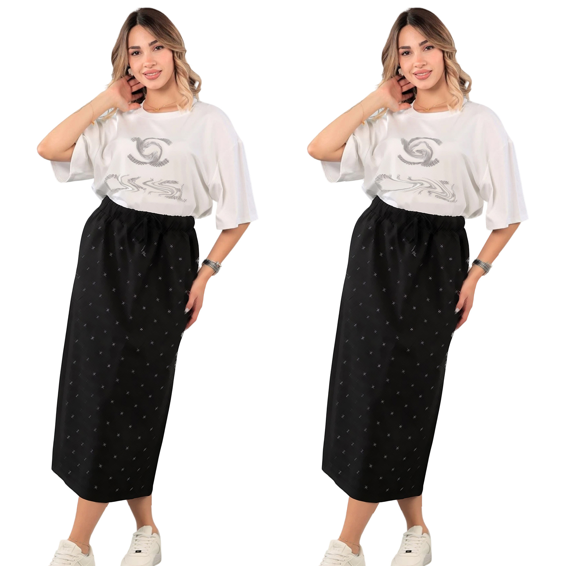 2025 European American Cool Mid-Length Skirt Suit for Women Floral New Fashion Elegant Casual Short-Sleeved Slim Loose