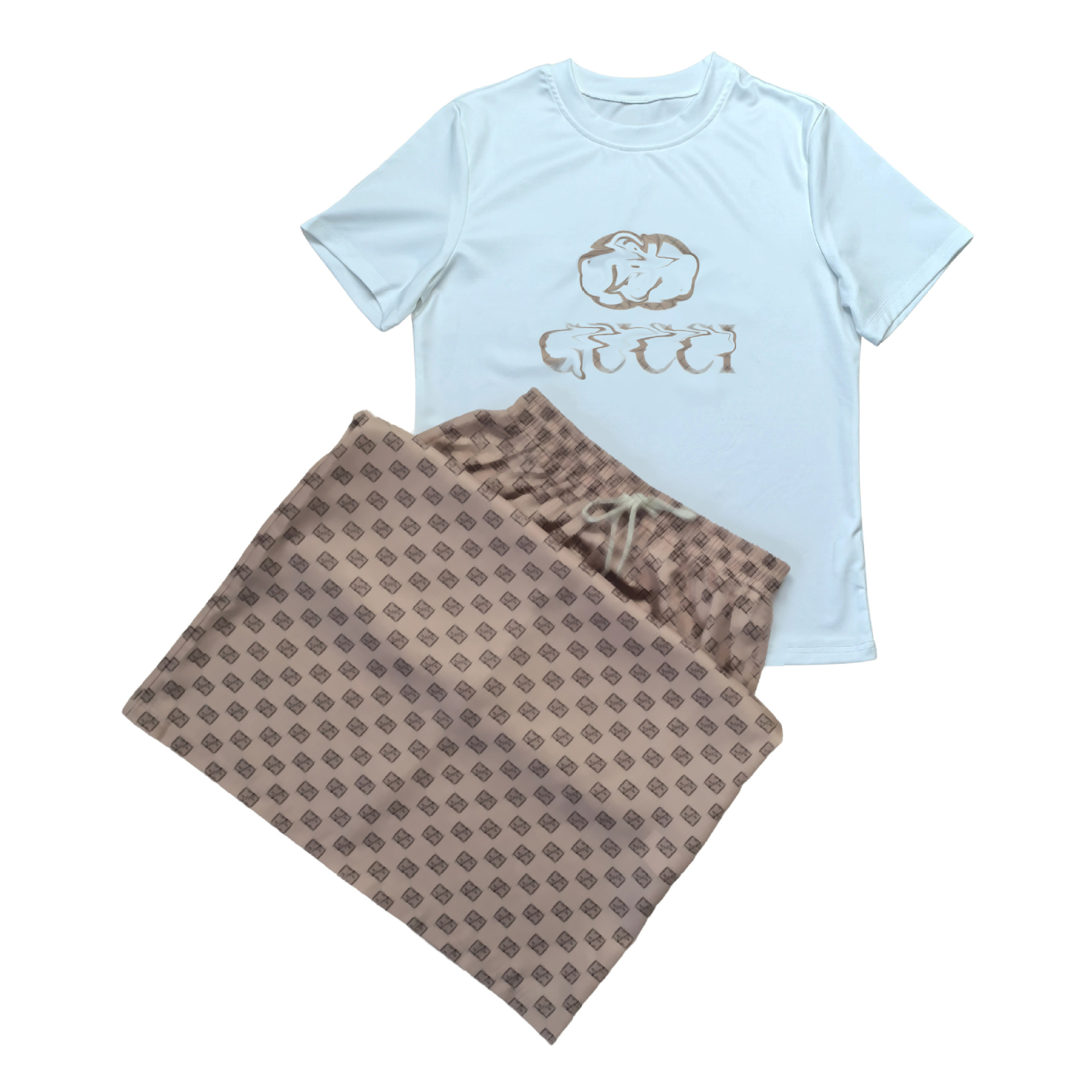 2025 European American Cool Mid-Length Skirt Suit for Women Floral New Fashion Elegant Casual Short-Sleeved Slim Loose