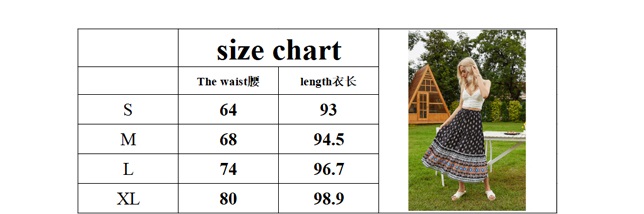 Fashion Bohemian Long Skirt Women's Elegant Holiday Summer Casual High Elastic Waist Skirt Floral Print Sea Blue Retro Skirt