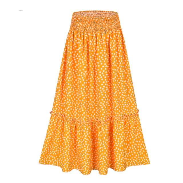 Fashion Bohemian Long Skirt Women's Elegant Holiday Summer Casual High Elastic Waist Skirt Floral Print Sea Blue Retro Skirt