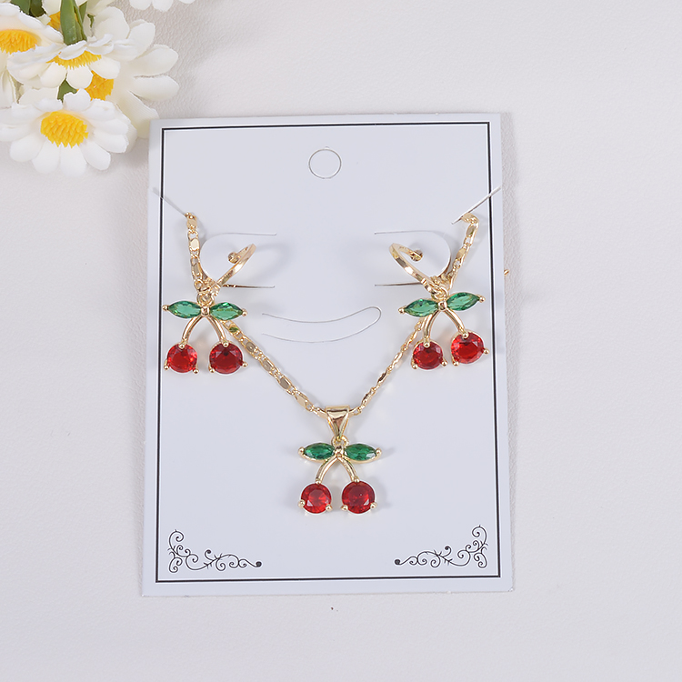 JH890135 Fashion Design Link Chain Gold Necklace Crystal Cherry Necklace Set Fashion Necklace for Women Daily Wear