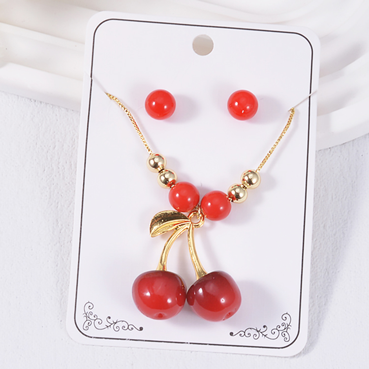 JH890135 Fashion Design Link Chain Gold Necklace Crystal Cherry Necklace Set Fashion Necklace for Women Daily Wear