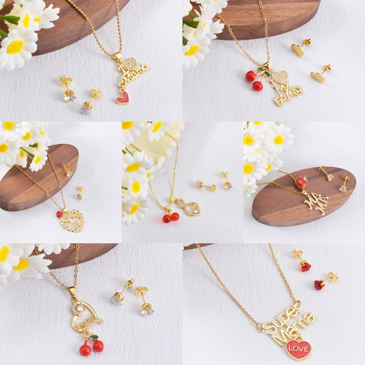 JH890135 Fashion Design Link Chain Gold Necklace Crystal Cherry Necklace Set Fashion Necklace for Women Daily Wear