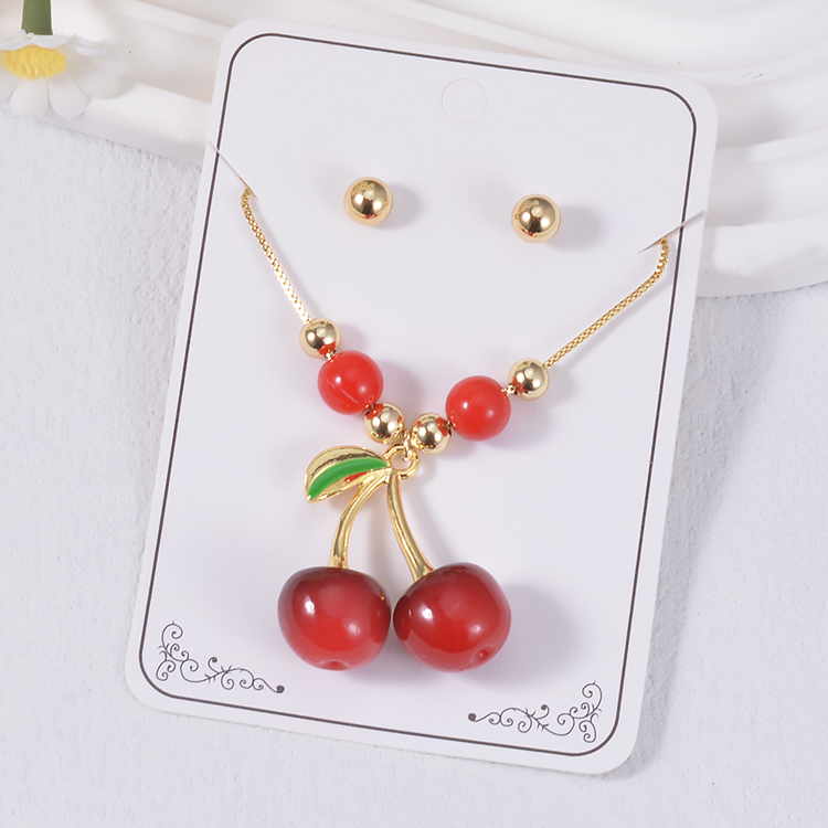 JH890135 Fashion Design Link Chain Gold Necklace Crystal Cherry Necklace Set Fashion Necklace for Women Daily Wear
