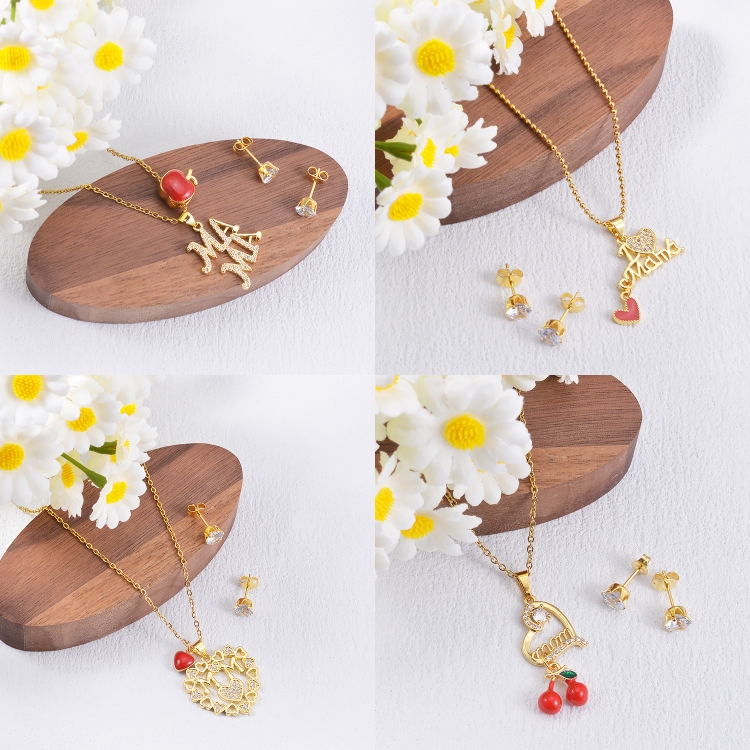 JH890135 Fashion Design Link Chain Gold Necklace Crystal Cherry Necklace Set Fashion Necklace for Women Daily Wear