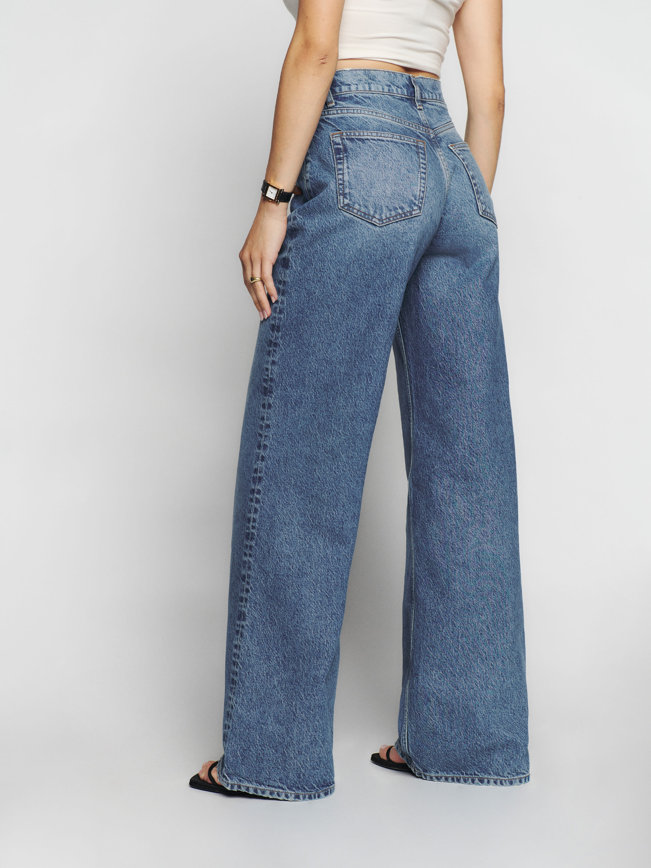 Custom Blue Jeans Cotton Boyfriend Straight Wide Leg Denim Jeans High Rise Slouchy Wide Leg Jeans for Women