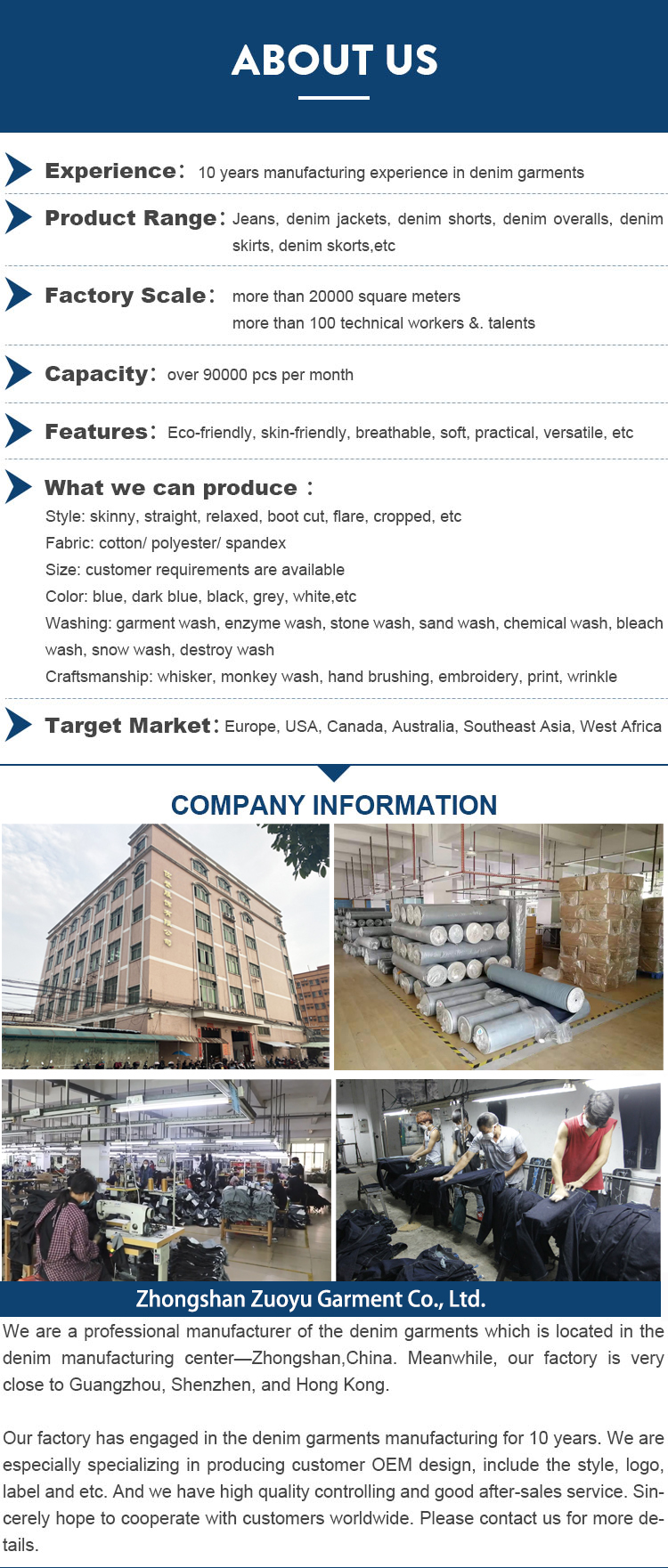 Custom Blue Jeans Cotton Boyfriend Straight Wide Leg Denim Jeans High Rise Slouchy Wide Leg Jeans for Women