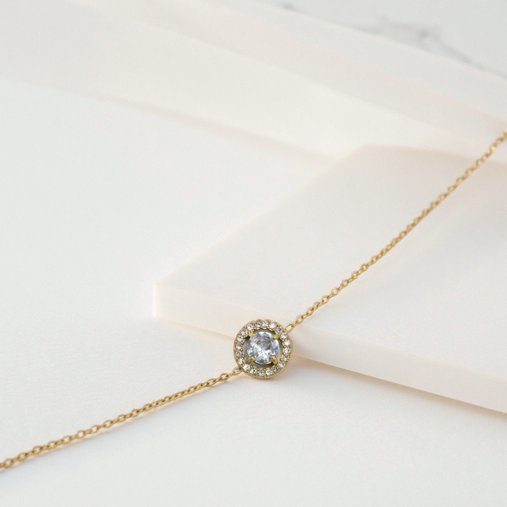 Women's Trendy 18K Gold Plated Stainless Steel Bracelet Simple Design Fashion Chain Link Bracelets with Zircon