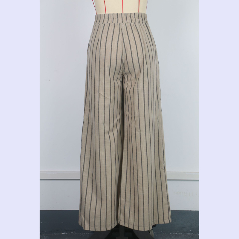 Channel 2025 Spring Summer Women's Casual High Waisted Striped Wide Leg Baggy Trousers Pants With Pockets
