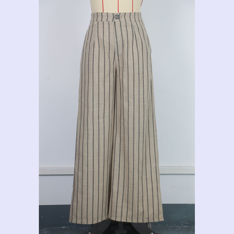 Channel 2025 Spring Summer Women's Casual High Waisted Striped Wide Leg Baggy Trousers Pants With Pockets