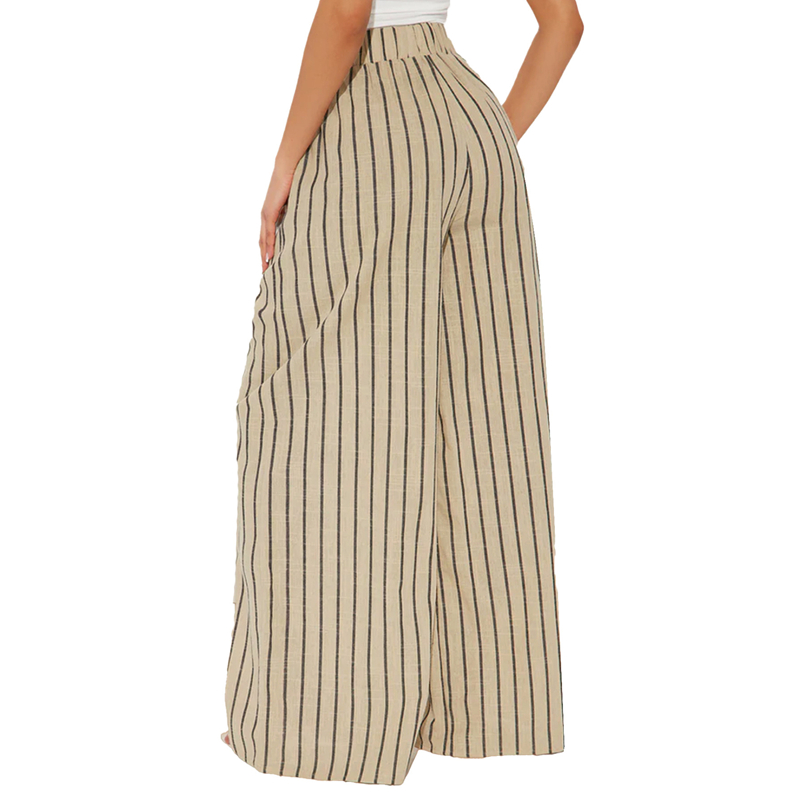 Channel 2025 Spring Summer Women's Casual High Waisted Striped Wide Leg Baggy Trousers Pants With Pockets