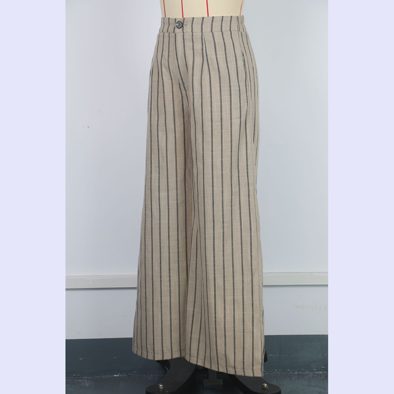 Channel 2025 Spring Summer Women's Casual High Waisted Striped Wide Leg Baggy Trousers Pants With Pockets
