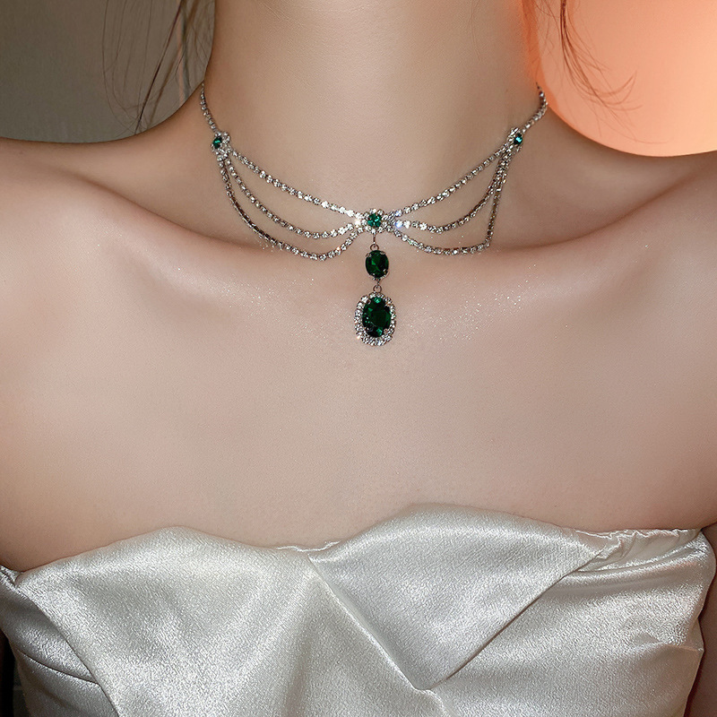 Women's Retro Silver Diamond Multi-layer European and American Style Elegant and  Luxury Necklace and Earrings Set