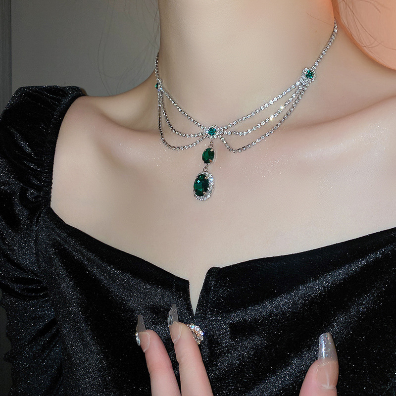 Women's Retro Silver Diamond Multi-layer European and American Style Elegant and  Luxury Necklace and Earrings Set