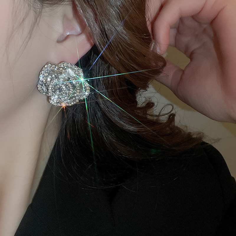 Silver Needle Diamond Flower Tassel Cold Style Fashion Luxury Accessory Rose Gold Necklace and Earrings Jewelry Set