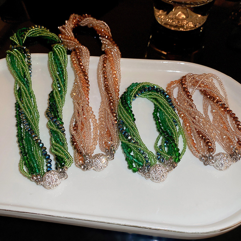 Fashion Women's Diamond Crystal Multilayer Bead Wound Artificial Crystal Necklace Fashionable and Elegant Charm Necklaces