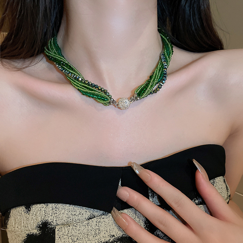 Fashion Women's Diamond Crystal Multilayer Bead Wound Artificial Crystal Necklace Fashionable and Elegant Charm Necklaces