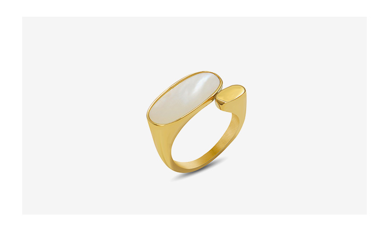 Personality Fashion Titanium Steel Color Preservation White Mother Shell Geometric Oval Ring Female Hand Jewelry Ring Ornament
