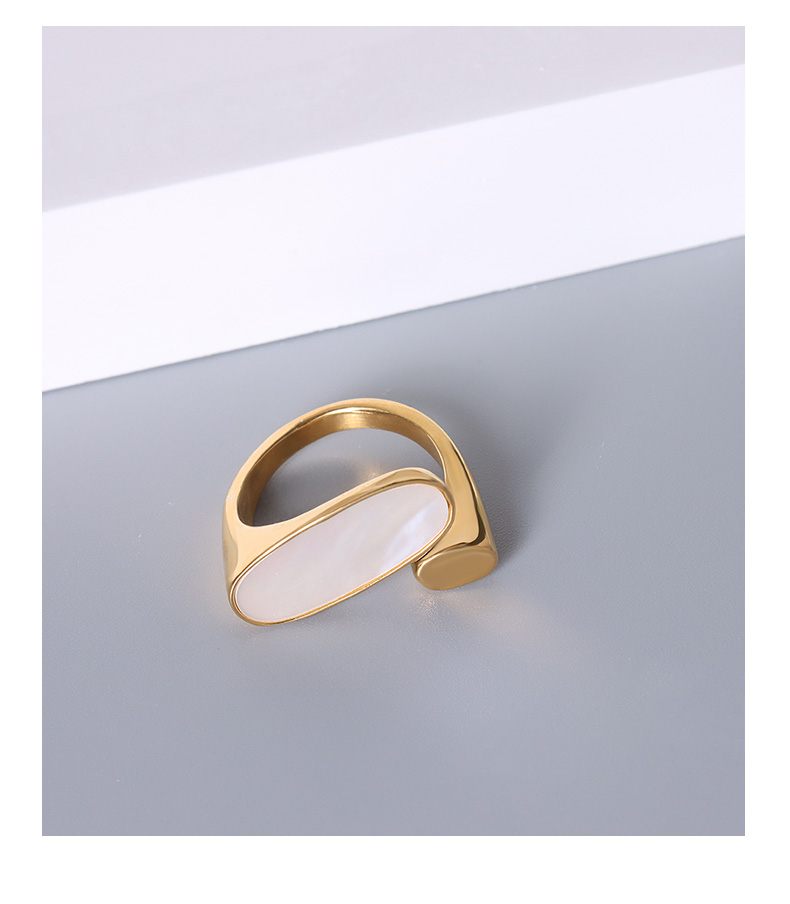 Personality Fashion Titanium Steel Color Preservation White Mother Shell Geometric Oval Ring Female Hand Jewelry Ring Ornament